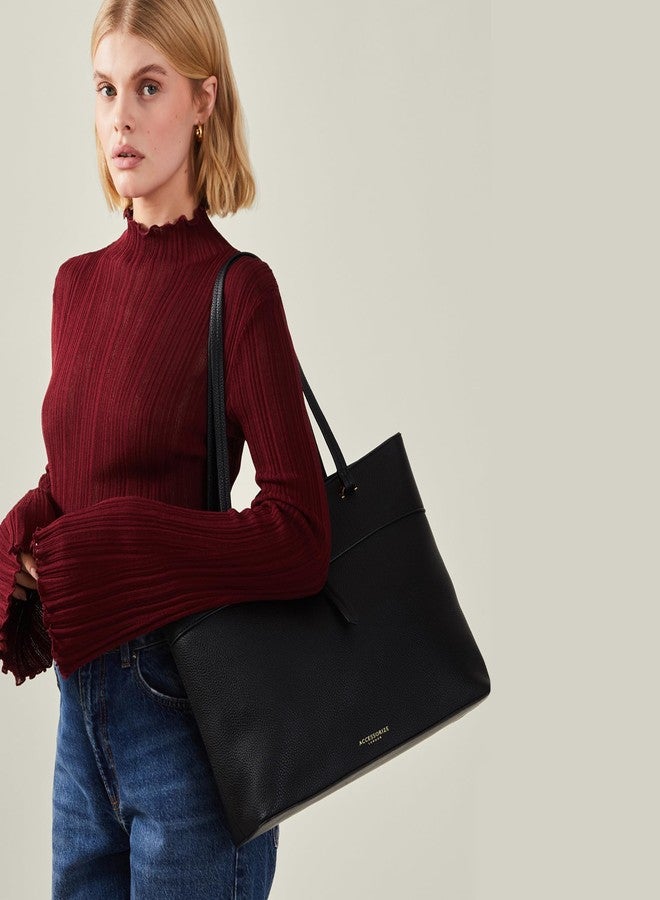 أكسيسورايز حقيبة يد كبيرة سوداء من الجلد الصناعي من أكسسورايز لندن | حقيبة نسائية | حقائب يد أنيقة للنساء - Image 2